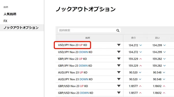 ノックアウトオプション特徴の比較 ツールの使い方
